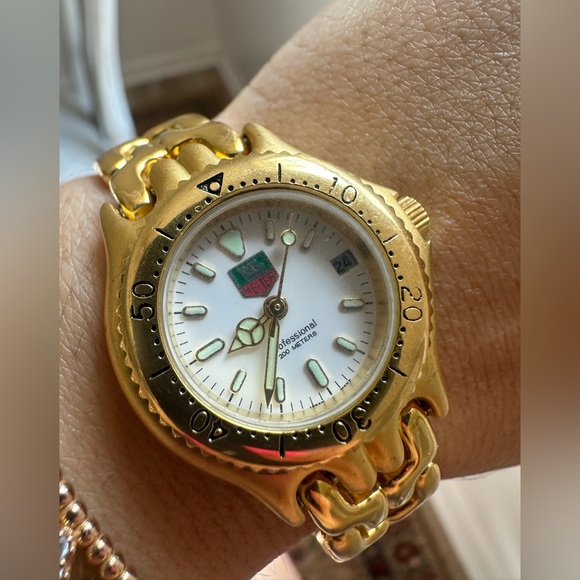 Vintage Tag Heuer Gold Professional Watch with White Dial